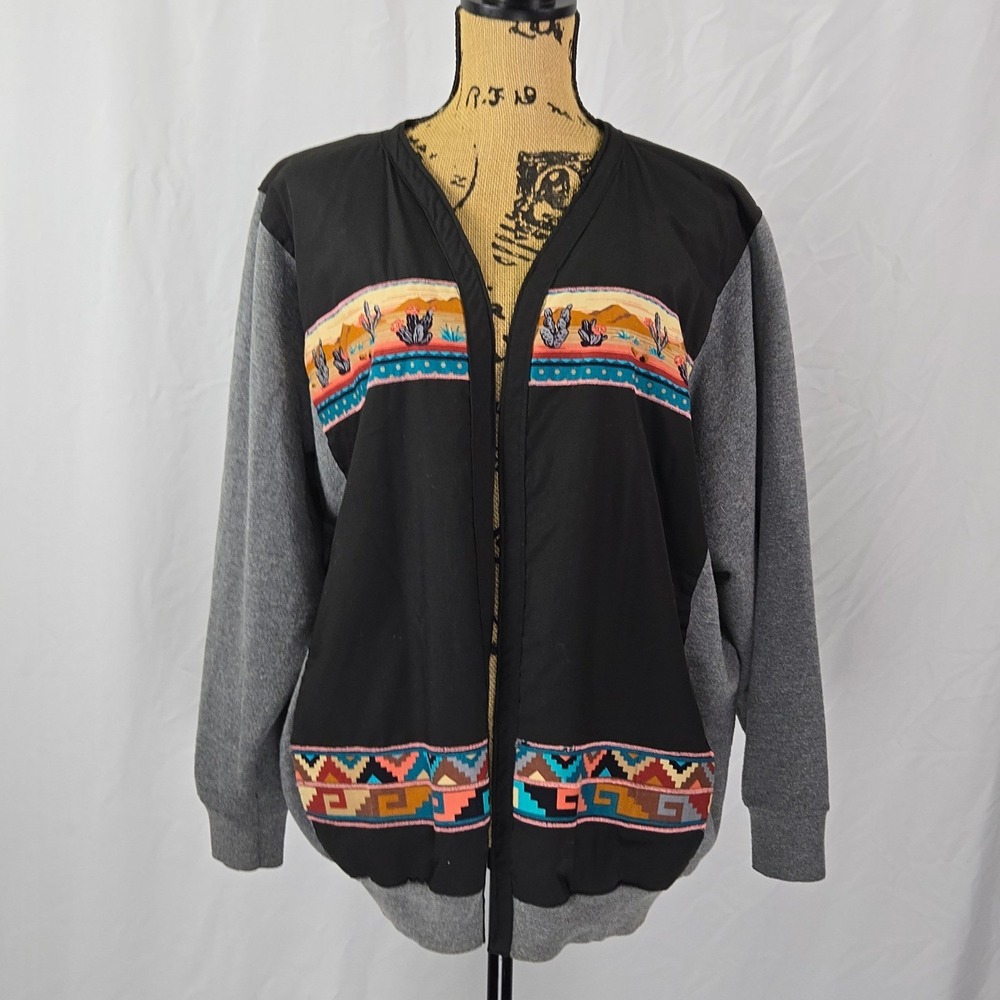 Vintage Fruit of the Loom 3XL Upcycled Southwestern Cactus Sweatshirt Cardigan